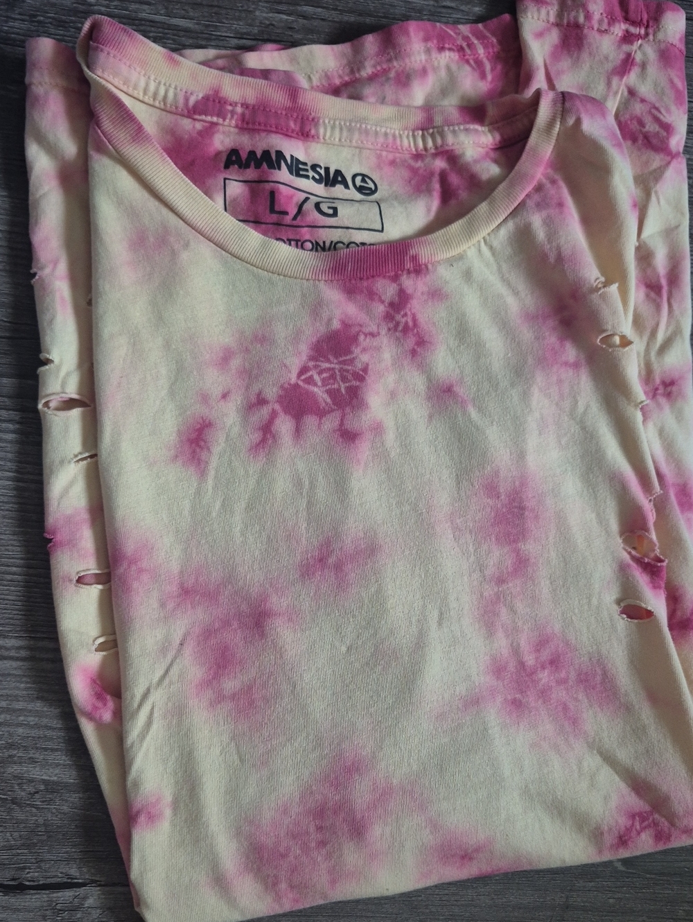 Amnesia Yellow & Pink Tie-Dye Crew Neck Distressed Cotton Tee